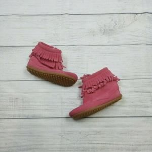 8T Minnetonka Pink Double Fringe Moccasins